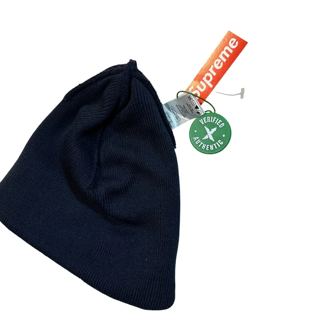 NWT Supreme Paris‎ Tonal Logo Beanie Hat Menswear Knit Navy Blue Authentic SS19